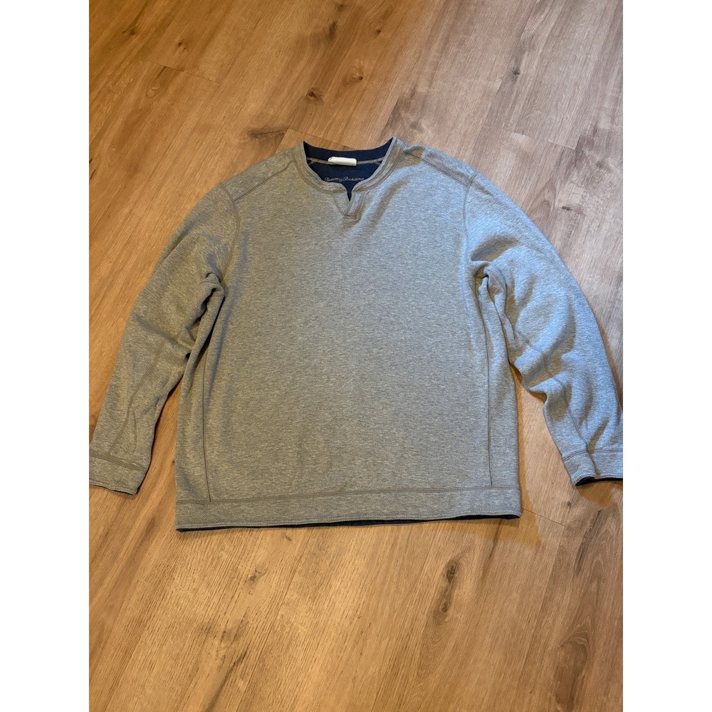 Tommy Bahama Flipshore Abaco Reversible Sweater Sweatshirt XL Grey Navy Nautical